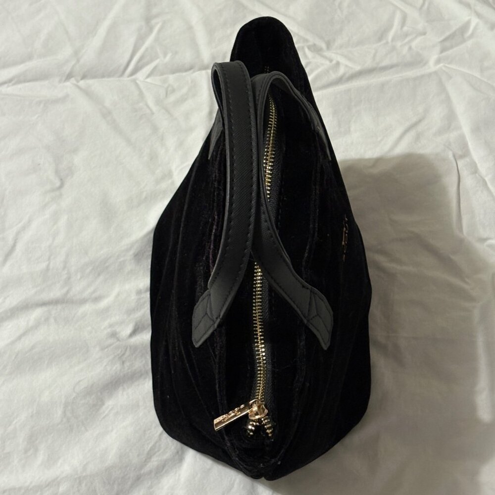 Scout Velvet Black Mini Tote With Dual Handles & Gold Quilted Interior Zip Close - Picture 3 of 15